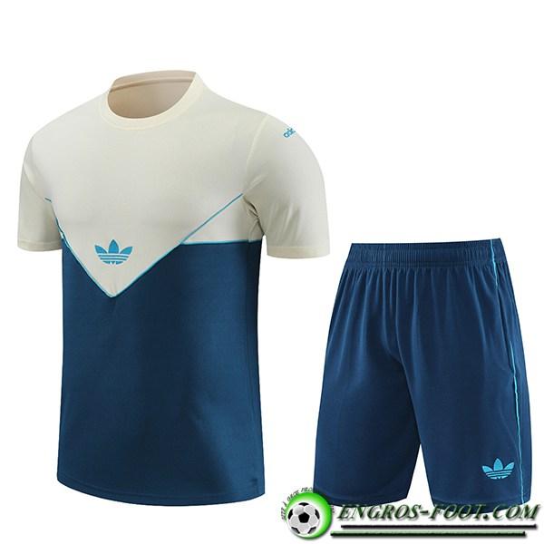 Ensemble Training T-Shirts + Shorts Adidas Blanc/Bleu 2023/2024