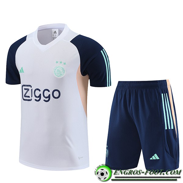 Ensemble Training T-Shirts + Shorts Ajax Blanc 2023/2024