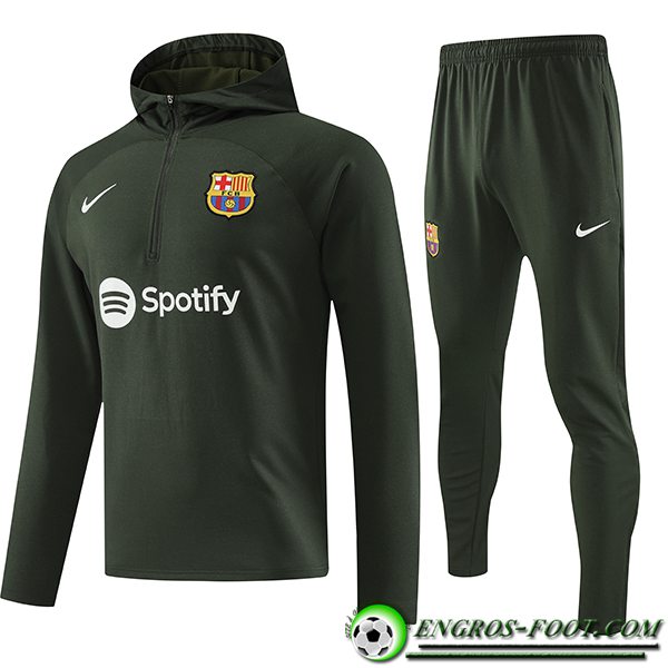 Ensemble Survetement Veste A Capuche FC Barcelone Vert 2023/2024