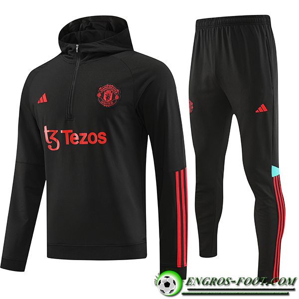 Ensemble Survetement Veste A Capuche Manchester United Noir 2023/2024