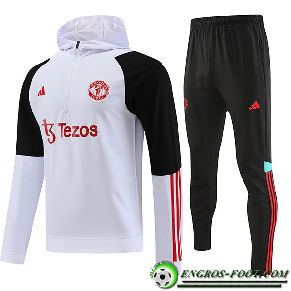 Ensemble Survetement Veste A Capuche Manchester United Blanc 2023/2024