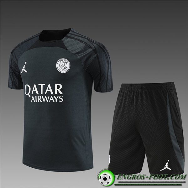 Ensemble Training T-Shirts + Shorts Jordan PSG Enfant Gris Foncé 2023/2024