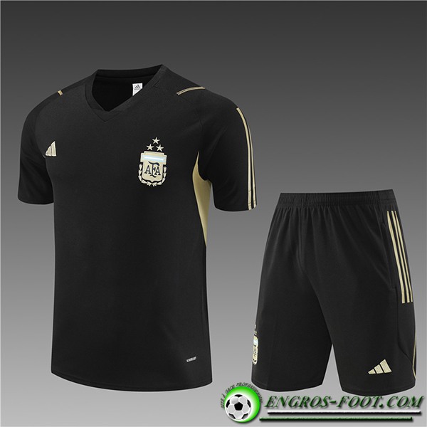 Ensemble Training T-Shirts + Shorts Argentin Enfant Noir 2023/2024