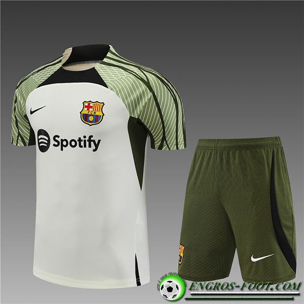 Ensemble Training T-Shirts + Shorts FC Barcelone Enfant Blanc/Vert 2023/2024