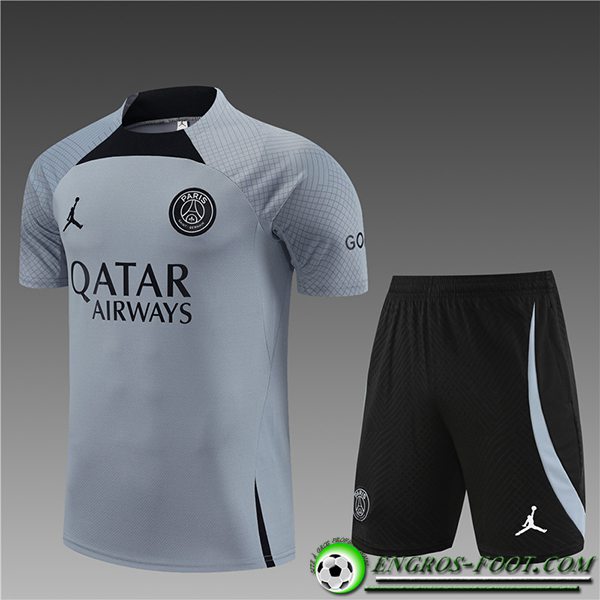 Ensemble Training T-Shirts + Shorts Jordan PSG Enfant Gris Clair 2023/2024