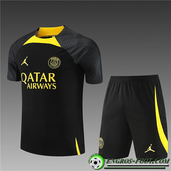 Ensemble Training T-Shirts + Shorts Jordan PSG Enfant Noir/Jaune 2023/2024