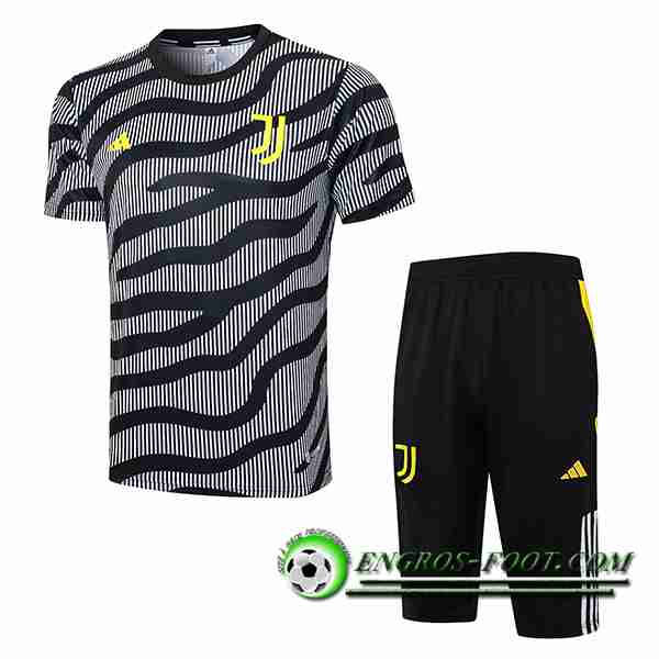 Ensemble Training T-Shirts + Shorts Juventus Noir/Gris 2023/2024
