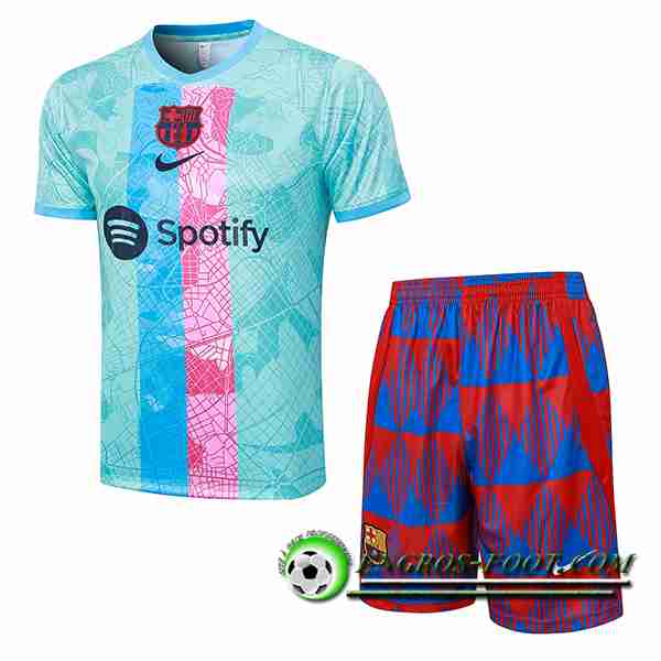 Ensemble Training T-Shirts + Shorts FC Barcelone Vert/Rose 2023/2024