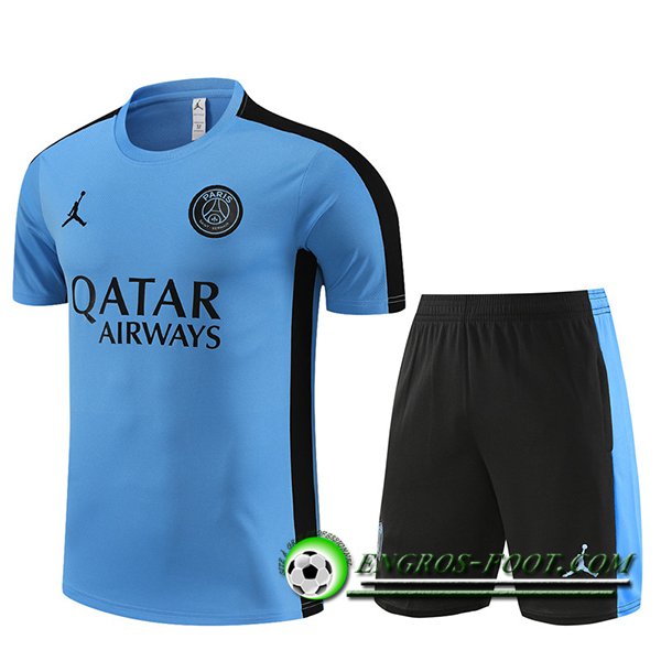 Ensemble Training T-Shirts + Shorts Jordan PSG Bleu Clair 2023/2024