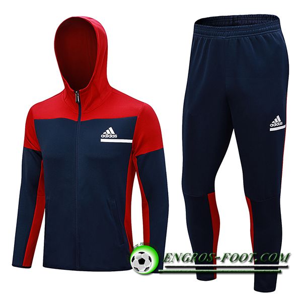 Ensemble Survetement Veste A Capuche Coupe-Vent Adidas Bleu/Rouge 2023/2024