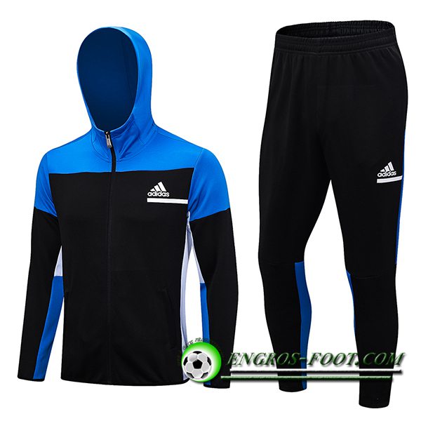 Ensemble Survetement Veste A Capuche Coupe-Vent Adidas Noir/Bleu 2023/2024