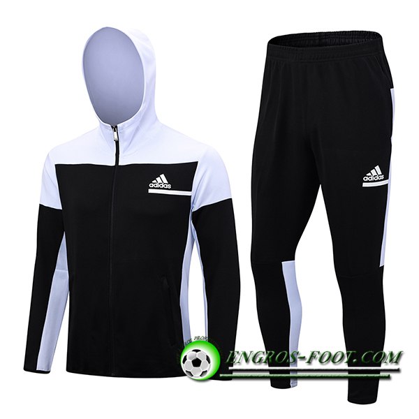 Ensemble Survetement Veste A Capuche Coupe-Vent Adidas Noir/Blanc 2023/2024