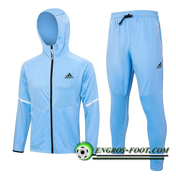 Ensemble Survetement Veste A Capuche Coupe-Vent Adidas Bleu Clair 2023/2024