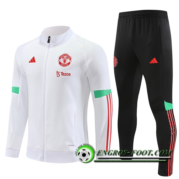 Ensemble Survetement de Foot - Veste Manchester United Blanc 2023/2024 -02