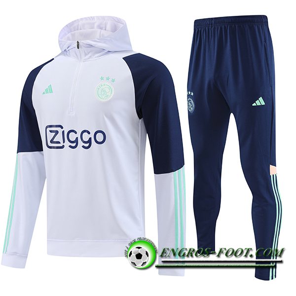 Ensemble Survetement Veste A Capuche Ajax Blanc 2023/2024