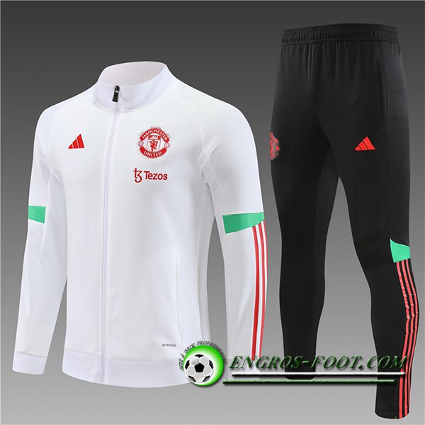 Ensemble Survetement de Foot - Veste Manchester United Enfant Blanc 2023/2024