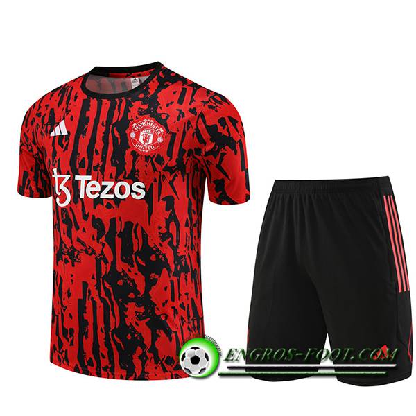 Ensemble Training T-Shirts + Shorts Manchester United Rouge 2023/2024