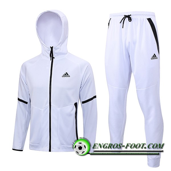 Ensemble Survetement Veste A Capuche Coupe-Vent Adidas Blanc 2023/2024