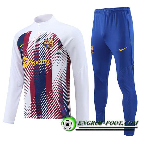 Ensemble Survetement de Foot FC Barcelone Blanc/Bleu/Rouge 2023/2024