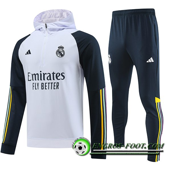 Ensemble Survetement Veste A Capuche Real Madrid Blanc 2023/2024