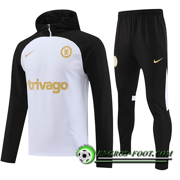 Ensemble Survetement Veste A Capuche FC Chelsea Blanc/Noir 2023/2024