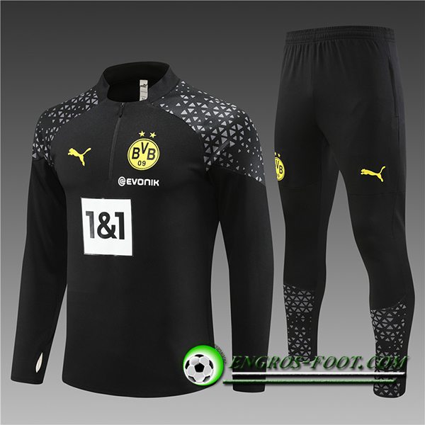 Ensemble Survetement de Foot Dortmund Enfant Noir 2023/2024