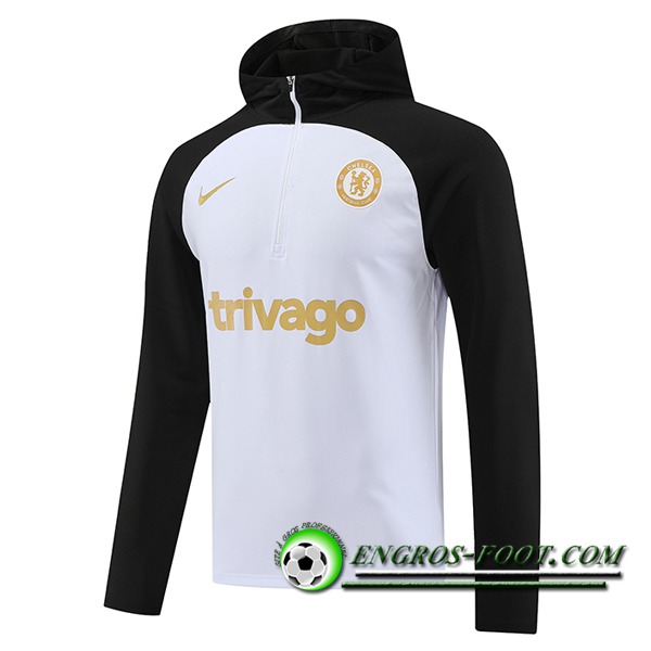 Sweatshirt Training Capuche FC Chelsea Blanc/Noir 2023/2024