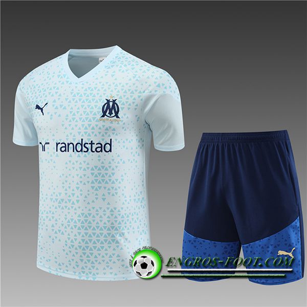 Training T-Shirts + Short Marseille Enfant Bleu Clair 2023/2024