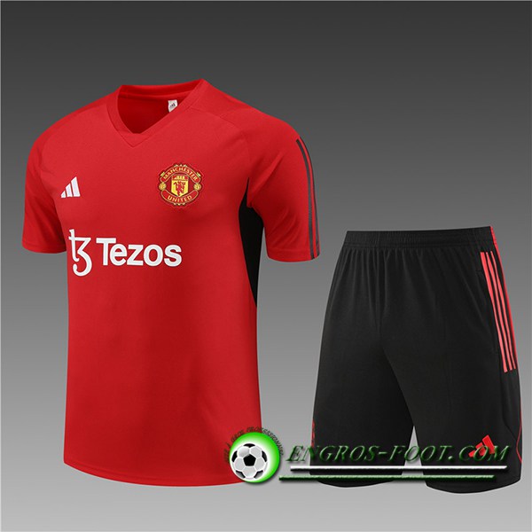 Training T-Shirts + Short Manchester United Enfant Rouge 2023/2024 -02