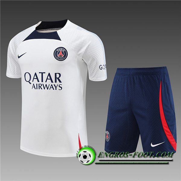 Training T-Shirts + Short PSG Enfant Blanc 2023/2024 -03