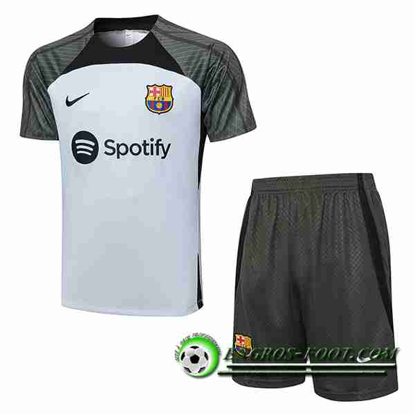 Ensemble Training T-Shirts + Shorts FC Barcelone Gris Clair 2023/2024