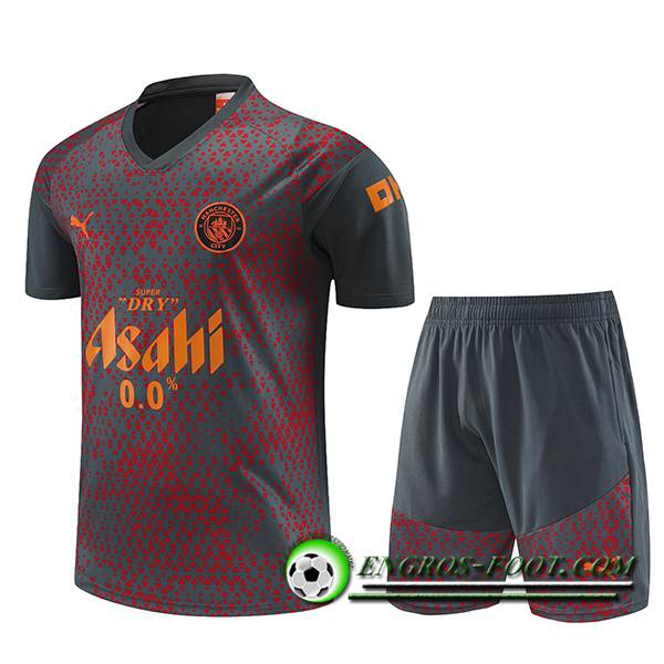 Ensemble Training T-Shirts + Shorts Manchester City Gris/Rouge 2023/2024