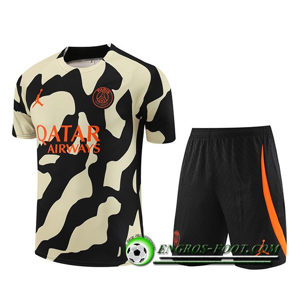 Ensemble Training T-Shirts + Shorts Jordan PSG Noir/Jaune 2023/2024 -02