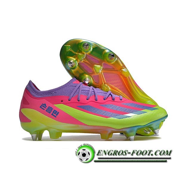 Adidas Chaussures de Foot X Crazyfast1 SG Vert/Pourpre/Rose