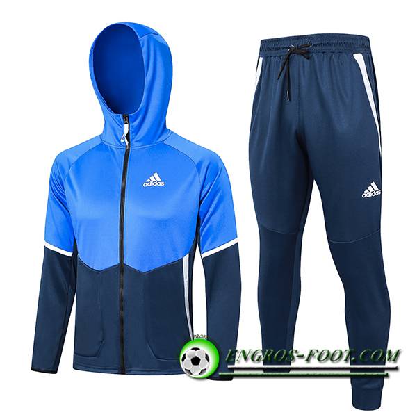 Ensemble Survetement Veste A Capuche Coupe-Vent Adidas Bleu 2023/2024 -02