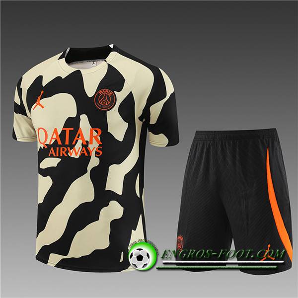 Ensemble Training T-Shirts + Shorts PSG Enfant Noir/Jaune 2023/2024