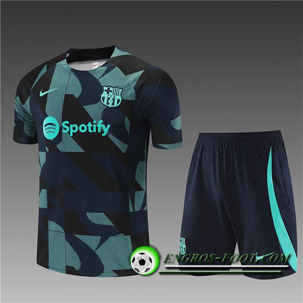 Ensemble Training T-Shirts + Shorts FC Barcelone Enfant Noir/Vert 2023/2024