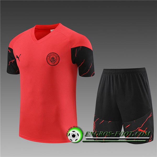 Ensemble Training T-Shirts + Shorts Manchester City Enfant Rouge 2023/2024