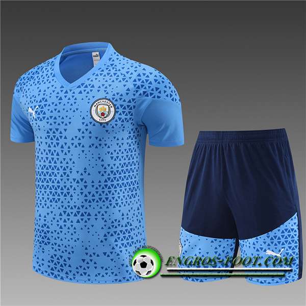 Ensemble Training T-Shirts + Shorts Manchester City Enfant Bleu Clair 2023/2024