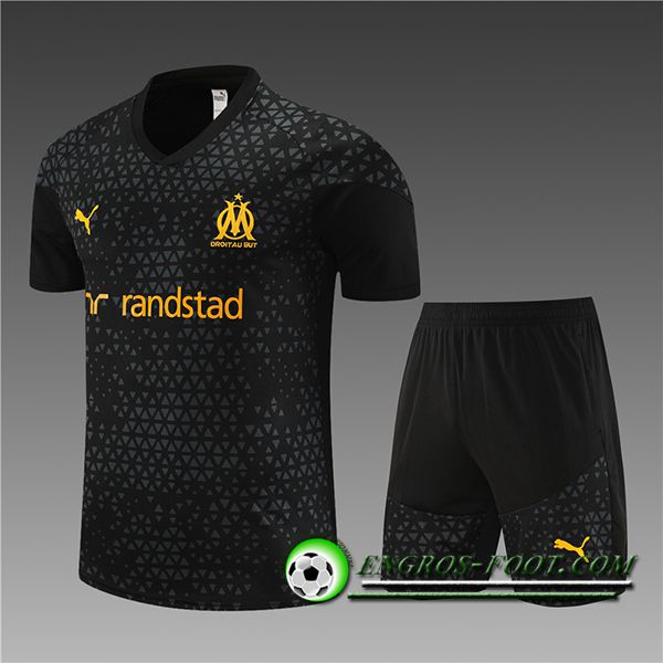 Ensemble Training T-Shirts + Shorts Marseille Enfant Noir 2023/2024