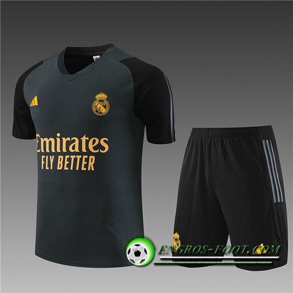 Ensemble Training T-Shirts + Shorts Real Madrid Enfant Gris Foncé 2023/2024