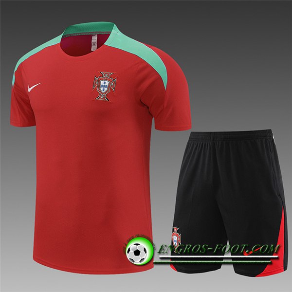 Ensemble Training T-Shirts + Shorts Portugal Enfant Rouge 2023/2024