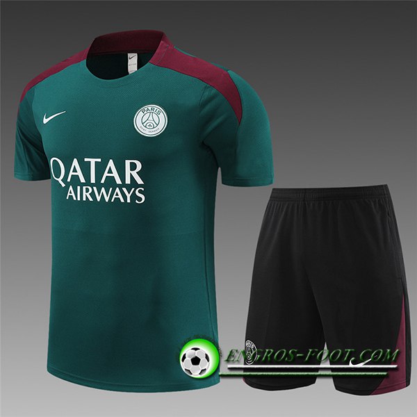 Ensemble Training T-Shirts + Shorts PSG Enfant Vert 2023/2024