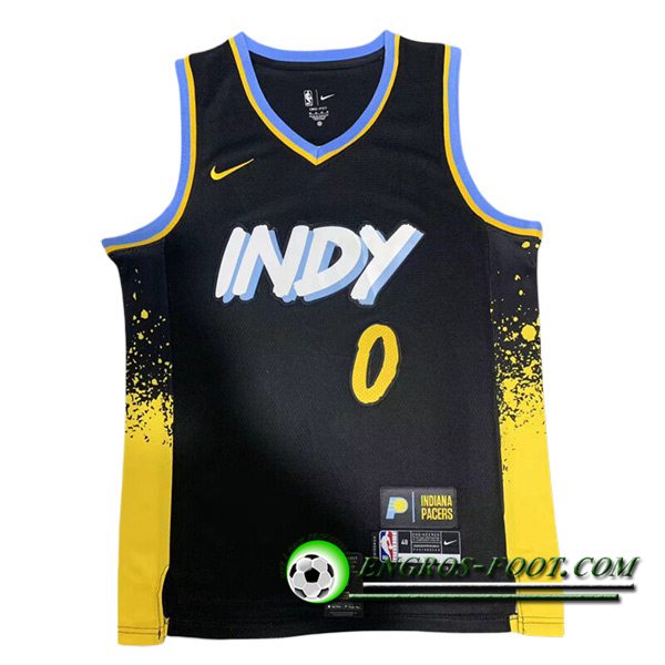 Maillot Indiana Pacers (HALIBURTON #0) 2023/24 Noir/Jaune -02