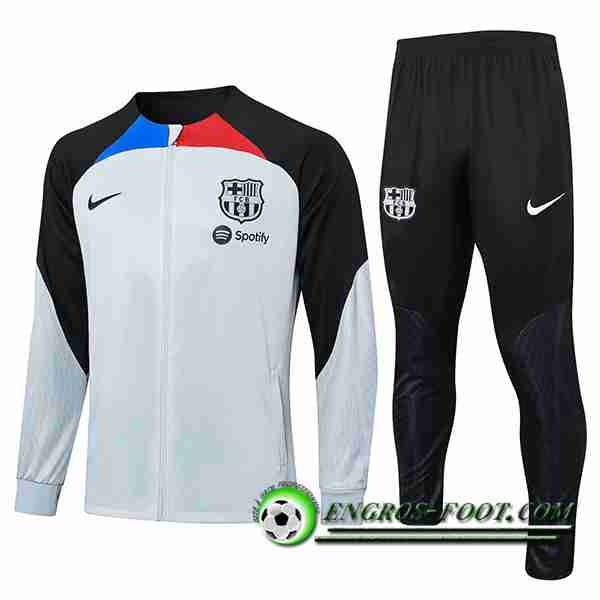 Ensemble Survetement de Foot Veste Foot FC Barcelone Blanc/Noir 2023/2024