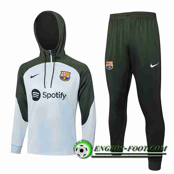 Ensemble Survetement Veste A Capuche FC Barcelone Blanc/Vert 2023/2024