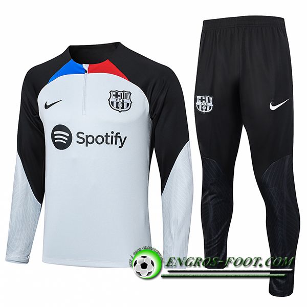 Ensemble Survetement de Foot FC Barcelone Blanc/Noir 2023/2024