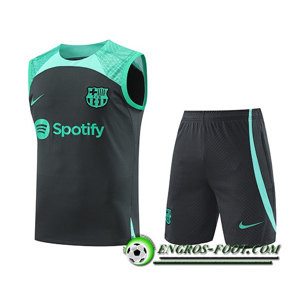 Ensemble Training Debardeur + Shorts FC Barcelone Noir/Vert 2023/2024