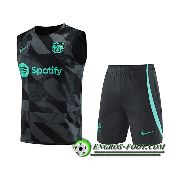 Ensemble Training Debardeur + Shorts FC Barcelone Noir/Gris/Vert 2023/2024