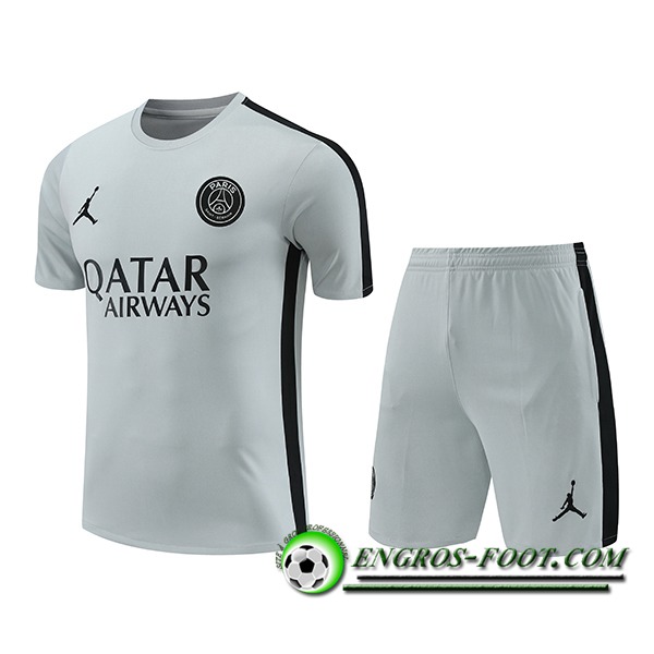 Ensemble Training T-Shirts + Shorts PSG Gris/Noir 2023/2024